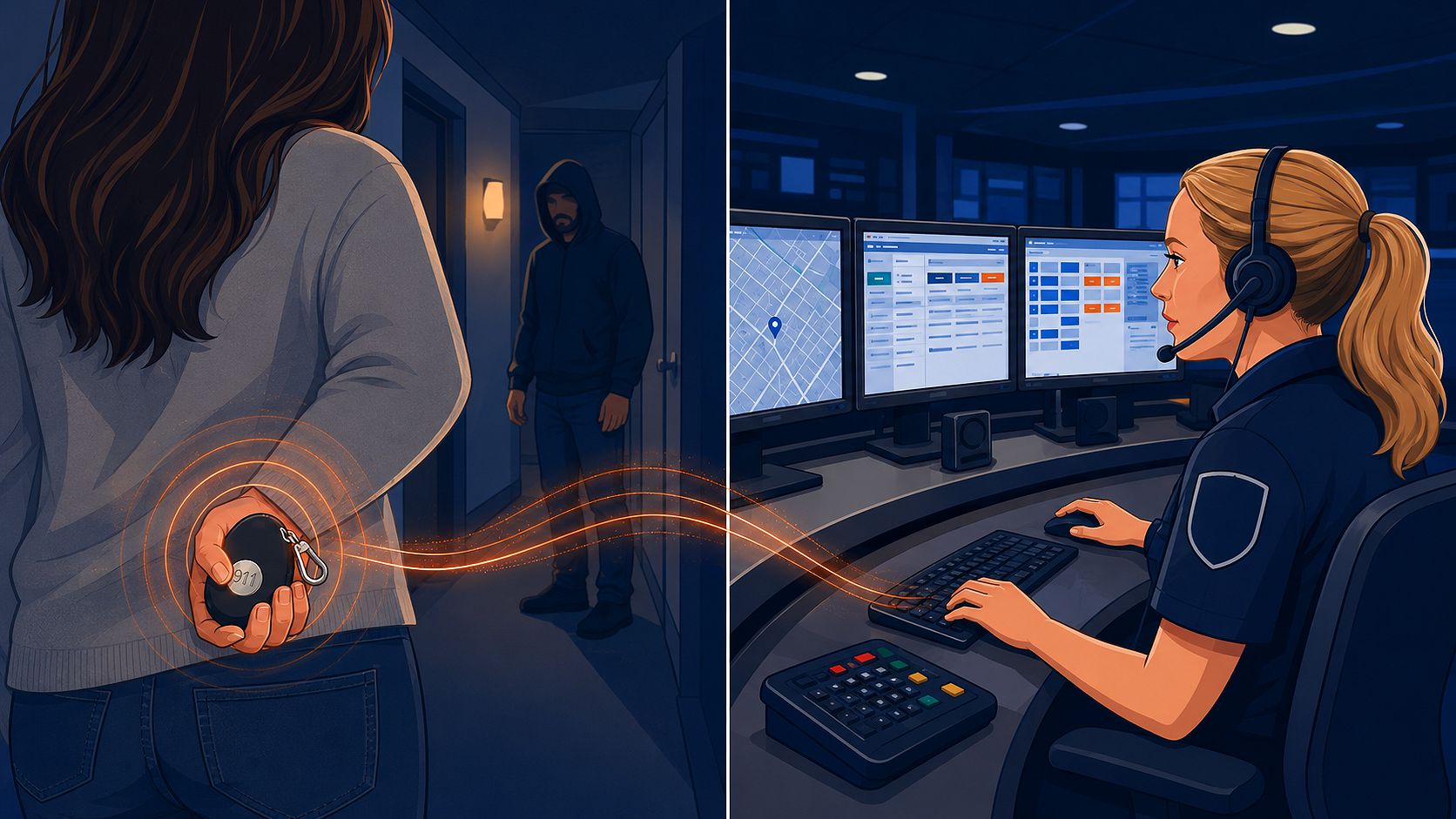 Calls 911 in seconds — one press places a direct call to local emergency services, no app to open or number to dial. Help is on the line in seconds.